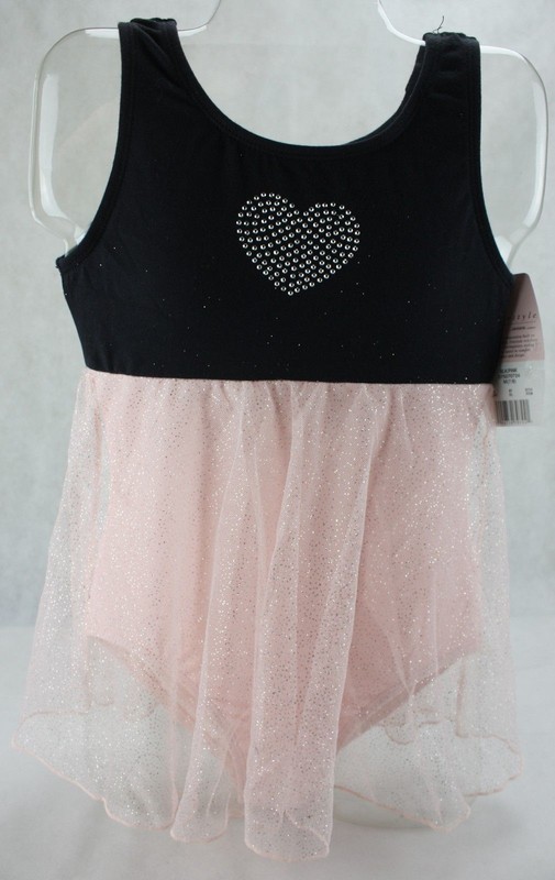Freestyle Danskin Black & Pink Sleeveless Leotard w/attached Skirt Small 6/6X