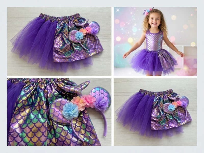 Purple Mermaid Tutu Skirt + Headband Set – Size 3 Years