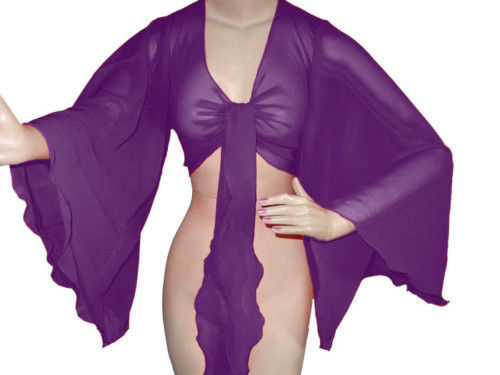 Purple Chiffon Belly Dance Flair Wrap Top Choli Blouse Tribal Gypsy Haut Scarf