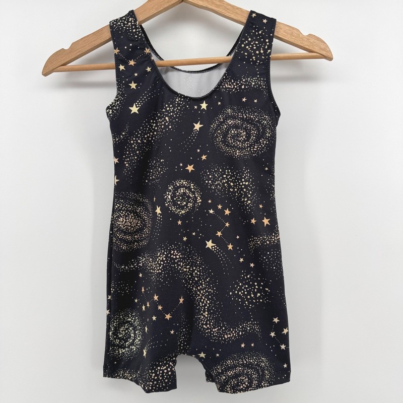 Unbranded Galaxy Print Biketard Girls Size 6 Black Star Celestial Gymnastics gallery