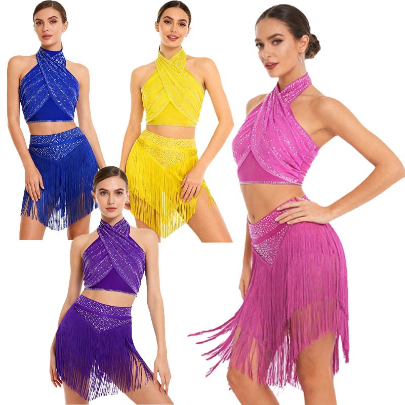 Womens Dancewear Carnival Outfit Latin Dress Belly Costume Cha-cha Sleeveless gallery