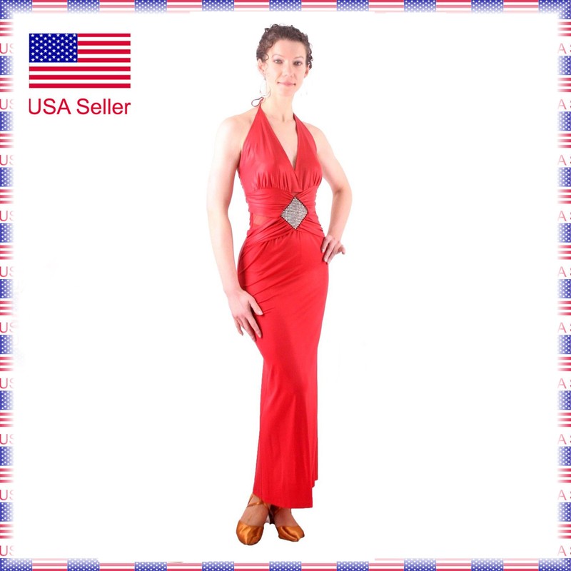 5411rd Womens Dance Red Slinky Long Latin Rhythm Showcase Cocktail Party Dress