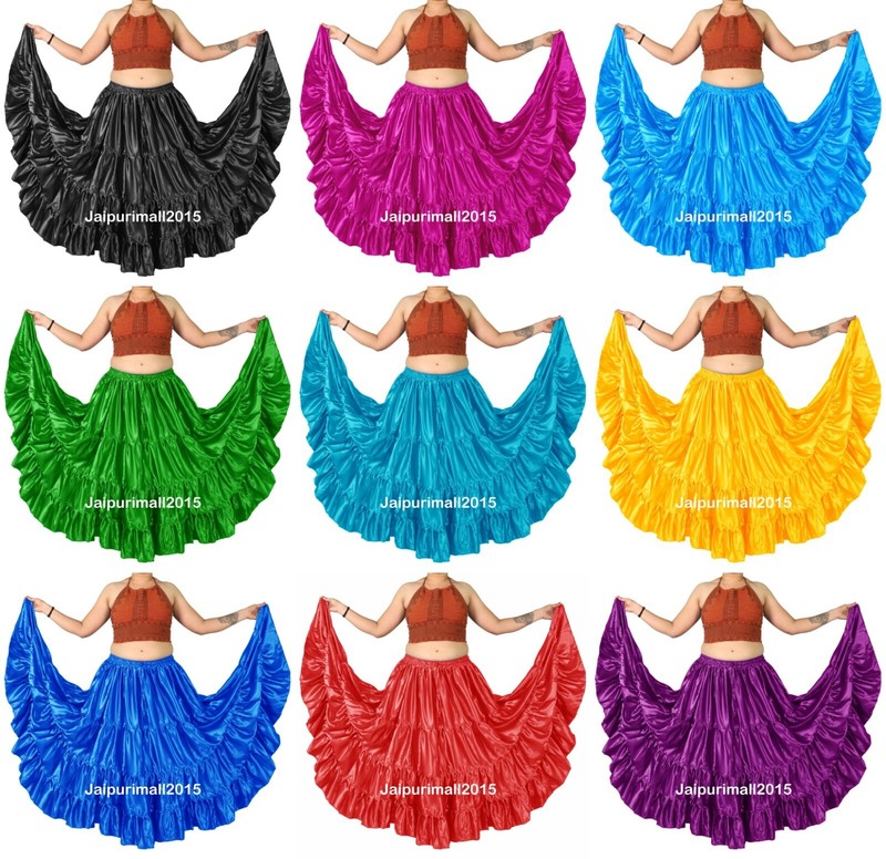 Satin 16 Yard 4 Tiered Gypsy Skirt Tribal Belly Dance Costume Flamenco ATS Skirt