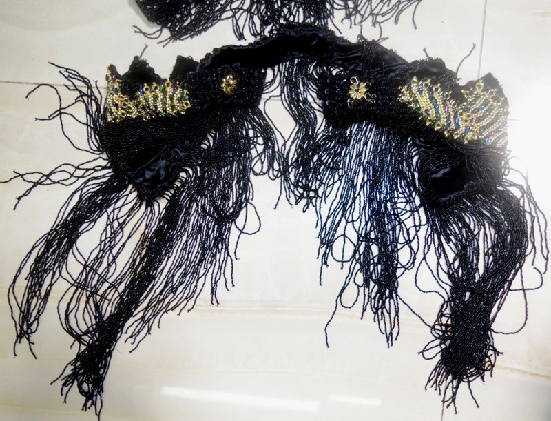 C7 Vintage Sequin Black Gold Belly Dance Costume Handmade Showgirl Sequins Beads gallery