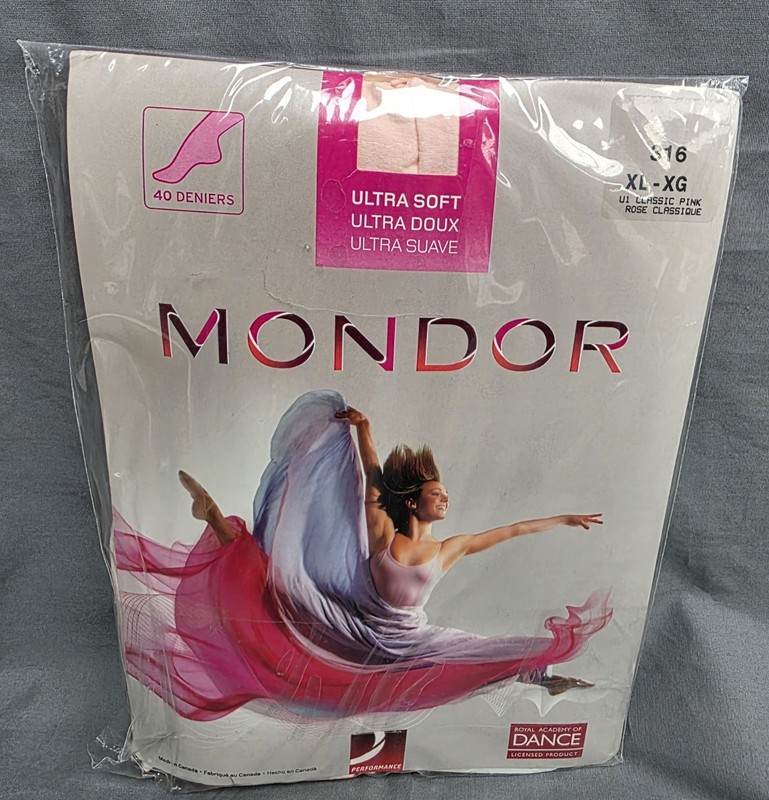 Mondor Ultra Soft 316 PINK Semi-Opaque Dance Tights Footed Adult XL Sealed Pkg