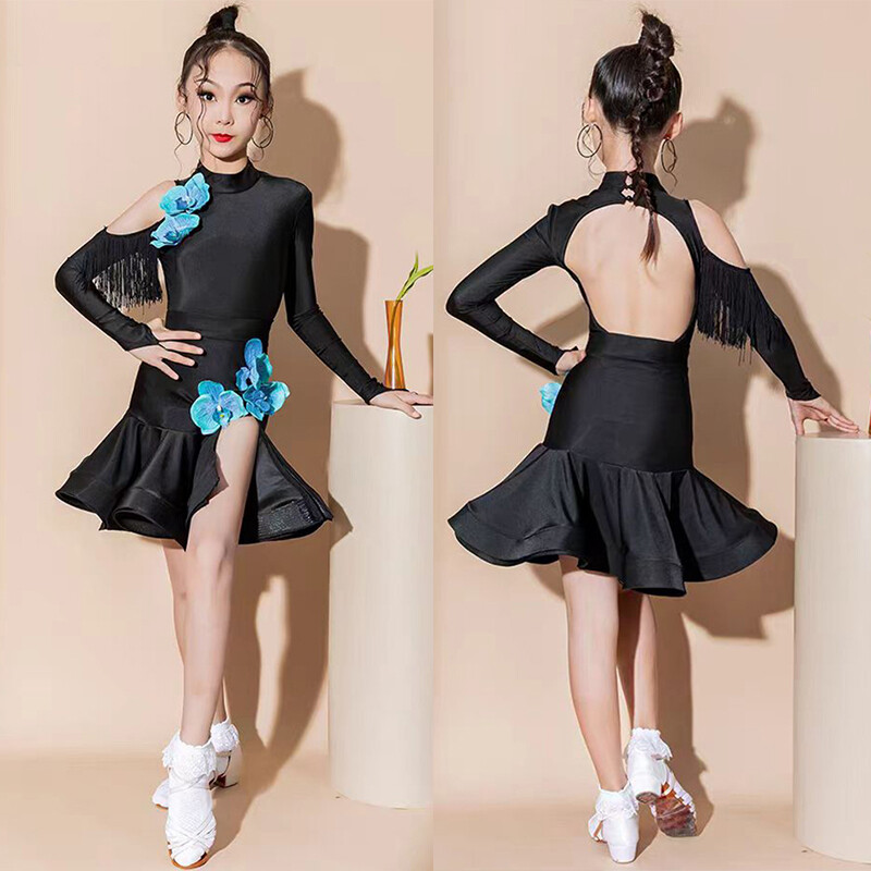 Women’s Latin Dress Competition Children Ballroom Dance Costume Bodysuit Skirts