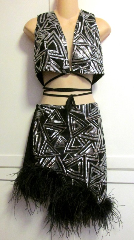 NWT $129 Goodtime 2 pc Black & Silver Dance Set- Tie Vest / M & Skirt Tucks / L