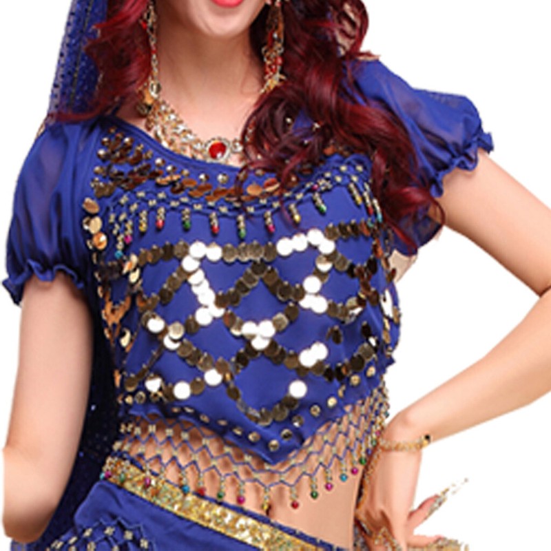 Belly Dance Sequin Wrap Top Shirt top & Skirt Dress Costume for Women Dance Set