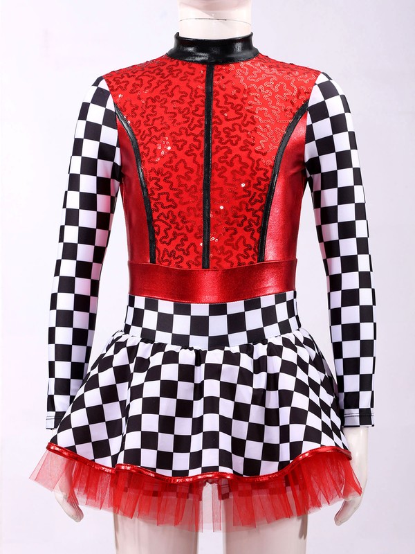 Kids Girl Race Car Driver Leotards Sequin Dance Dress Cosplay Fancy Dress Up