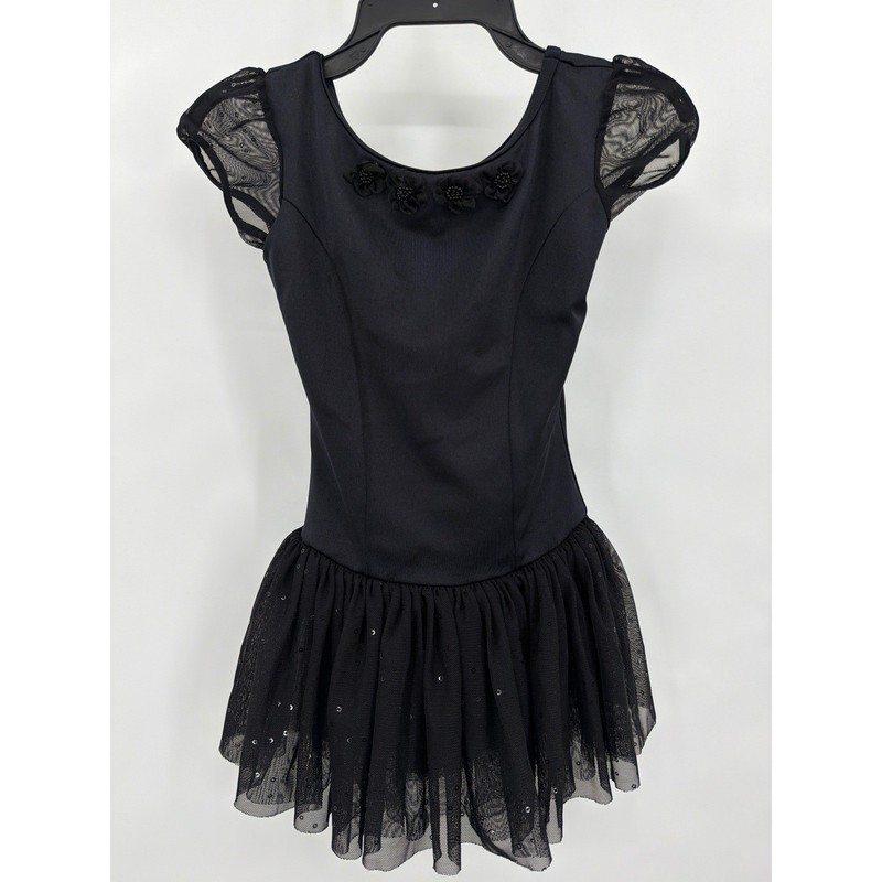 Capezio Kids Black Tutu Leotard Dress Floral Sequin Mesh Cap Sleeve Size I