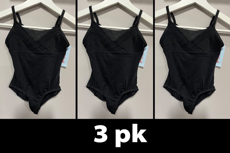 3pk Cat & Jack Girls Pleated V-Neck Cami Dance Leotard, Black Size XS (4/5)