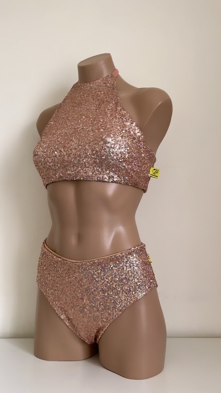 Schminke 👑 sequins Pole dance wear set gold silver halter top pleasure bottoms