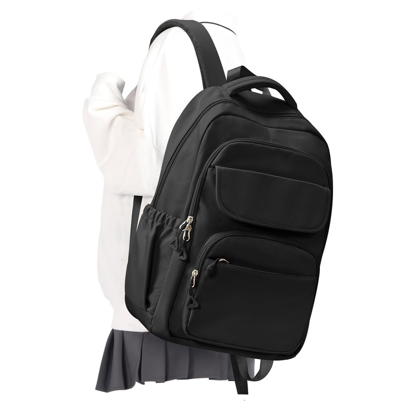 Cute Black School Backpack for Teens Girls Boys Waterproof School Bag Basic B…