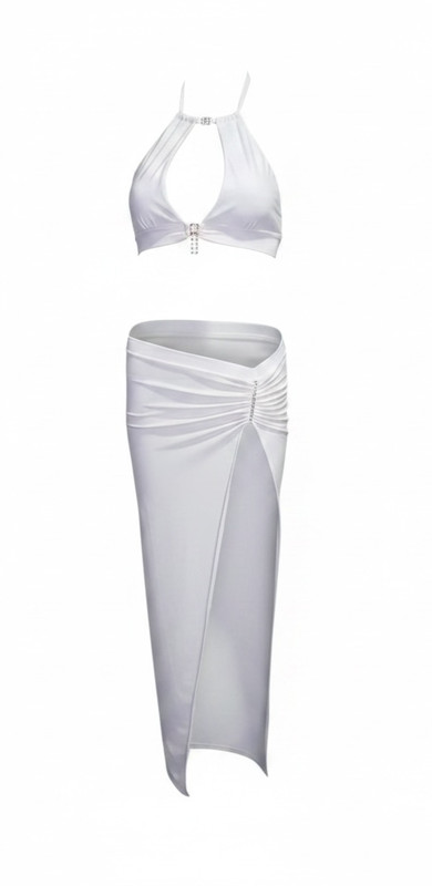 SALE! Exotic Dancer Sexy Stripper 2pc WHITE Long Skirt Set – SMALL