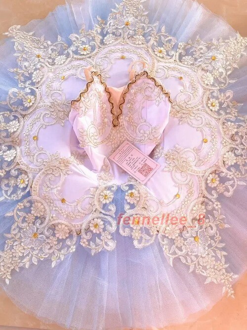 Light Blue Professional Ballet Tutu Lace Appliques Girls Pleated Tutu Dress gallery