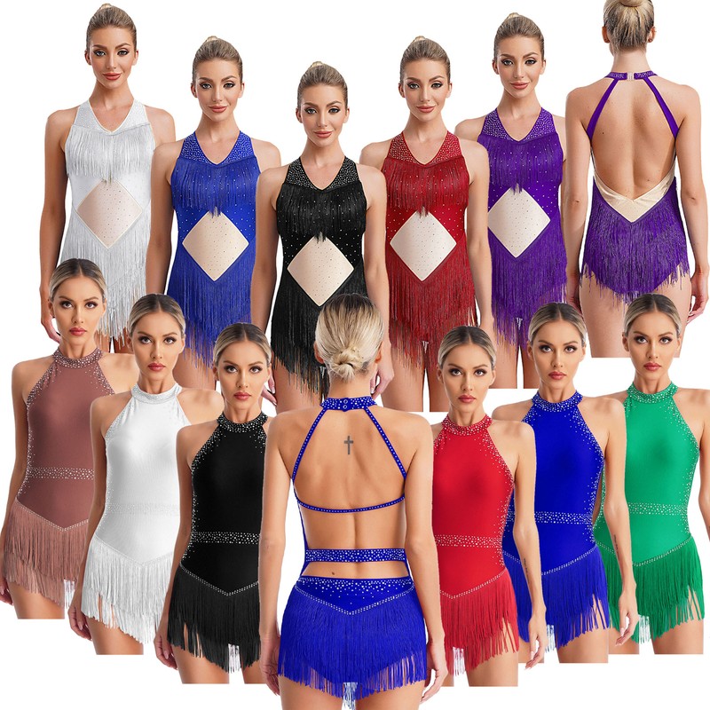 Women's Rhinestone Tassel Latin Dance Dress Rumba Salsa Cha-cha Ballroom Costume gallery