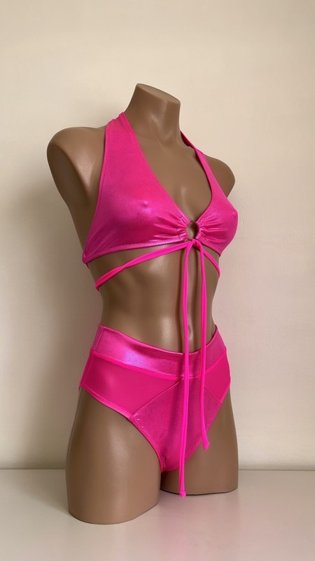 Schminke 🤖 Hybrid set pole dance wear wet hologram mesh bottoms briefs halter gallery