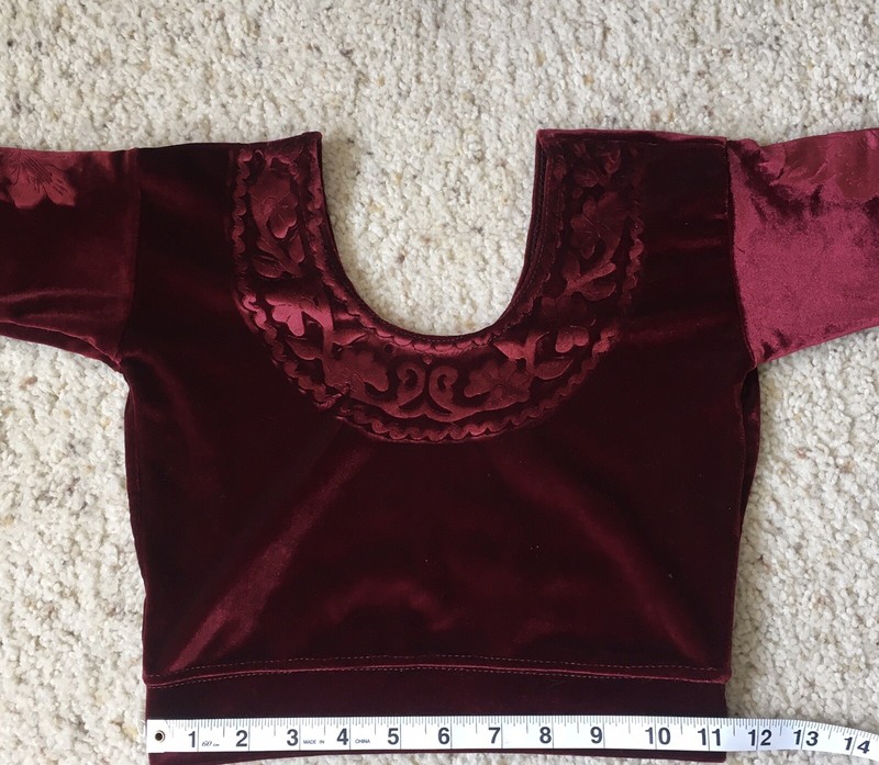 Maroon Velvet Choli (New) and 2 Used Gold & Silver Coin Black Hip Scarfs