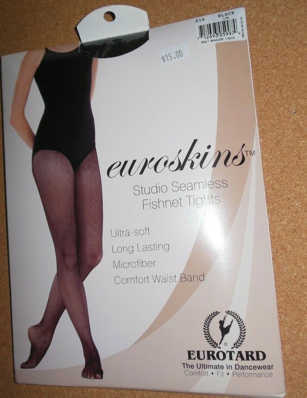 Eurotard lightweight fishnet tights ladies sizes in Black #216 Seamless