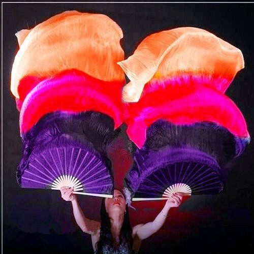 New 1 Pair (left & right) 1.5m 1.8m Long Belly Dance 100% Silk Fan Veil 6 Colors