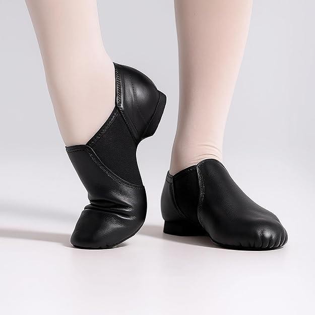 Leather Upper Slip-on Jazz Dance Shoe for Women Men's Dance Shoes Black 8.5M gallery