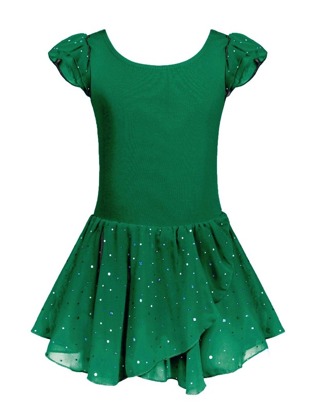 Girls Ruffle Sleeve Ballet Dance Dress Tutu Skirted Leotard (GREEN ,3-4T)