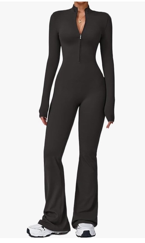ECUPPER Women’s Gray Long Sleeve Zip Front Unitard Mock Neck Solid Knit