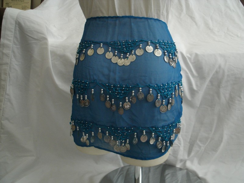 Egyptian Belly Dancing Turquoise Belt Metal Coins and Plastic Beads #29