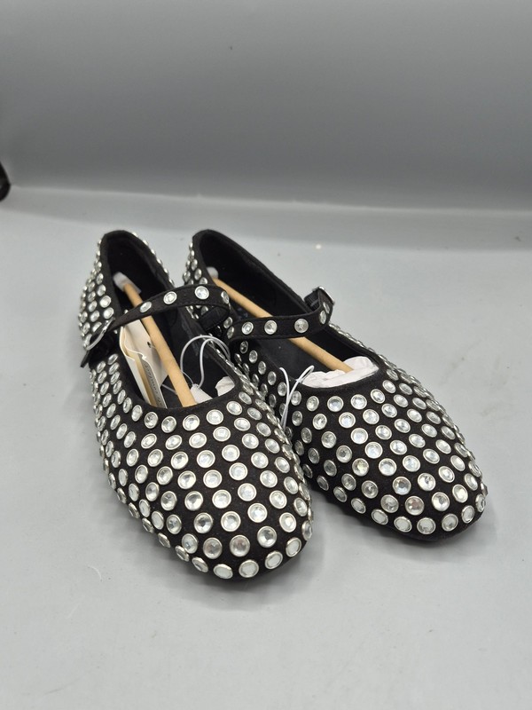 Women's Black Rhinestone Mary Jane Flats size 6 E1 gallery