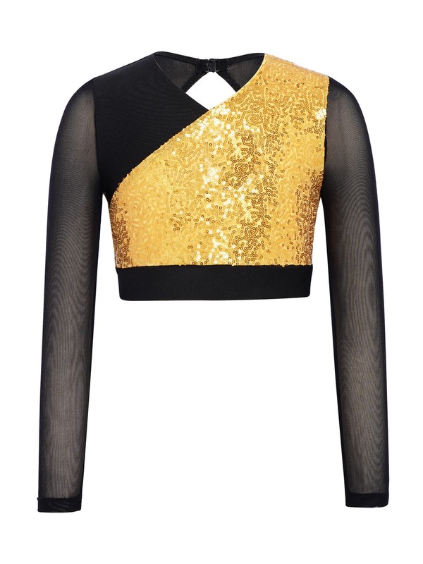 Kids Girls Crop Top V-Neck Tops Summer Tank Tops Patchwork Dance Long Sleeve