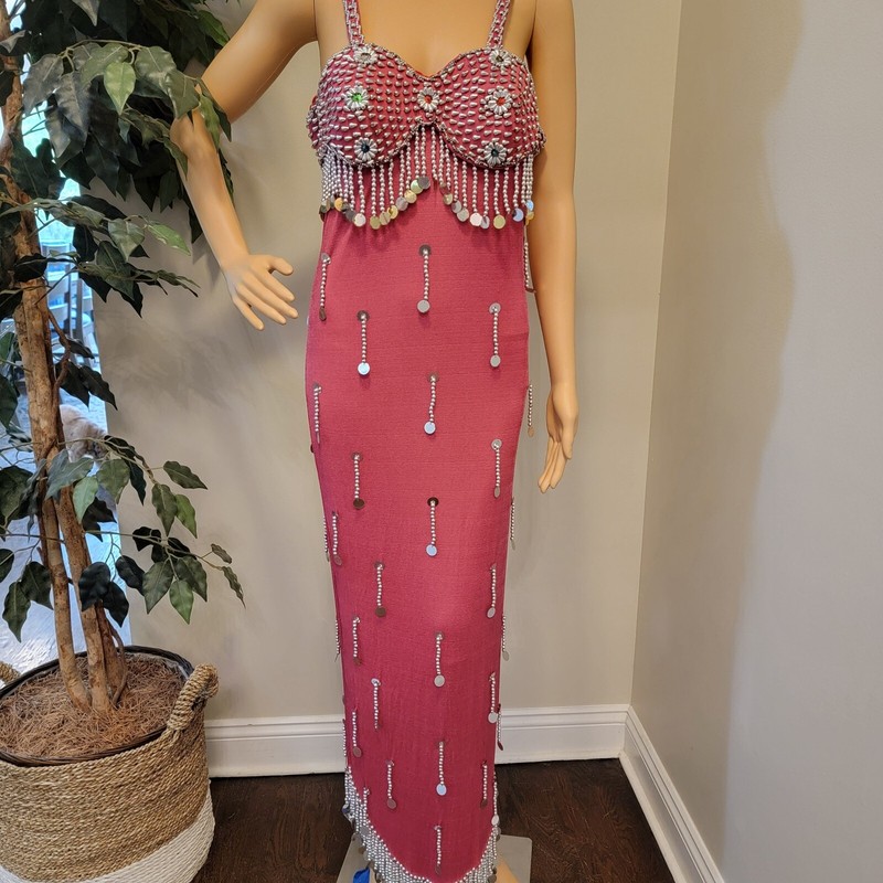 Handmade Pink Stretch Belly Dancing Dress Costume With Sequins