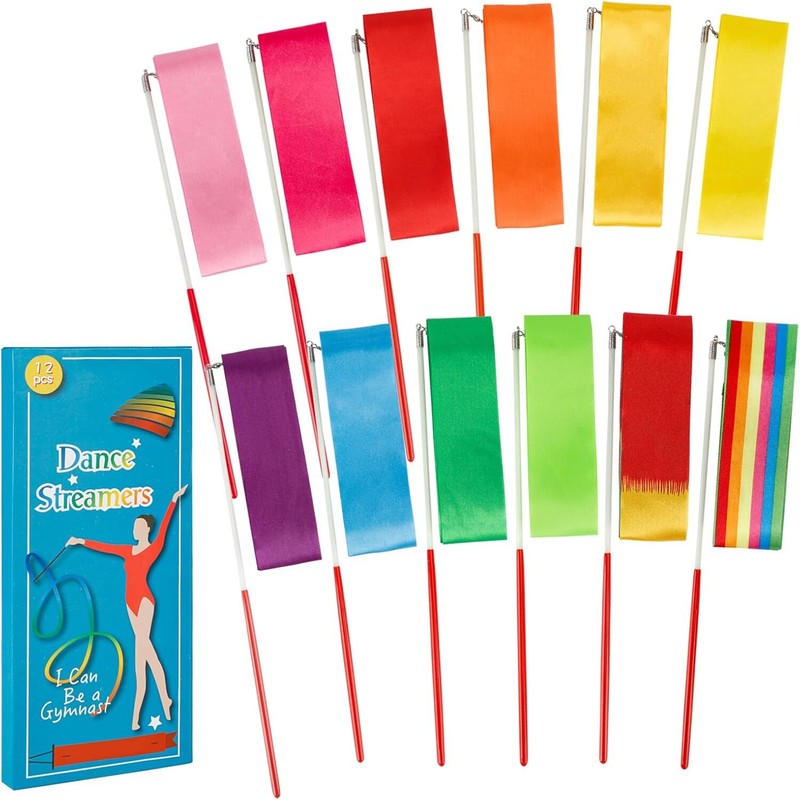 12pcs Dance Ribbons Gymnastics Ribbon for Twirling Artistic Dancing Gymnastic...