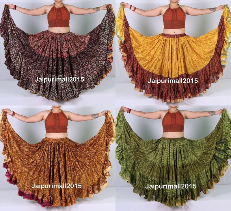 Silk Sari 25 Yard Skirt 4 Tiered Gypsy Belly Dance Tribal Renaissance ATS Gothic