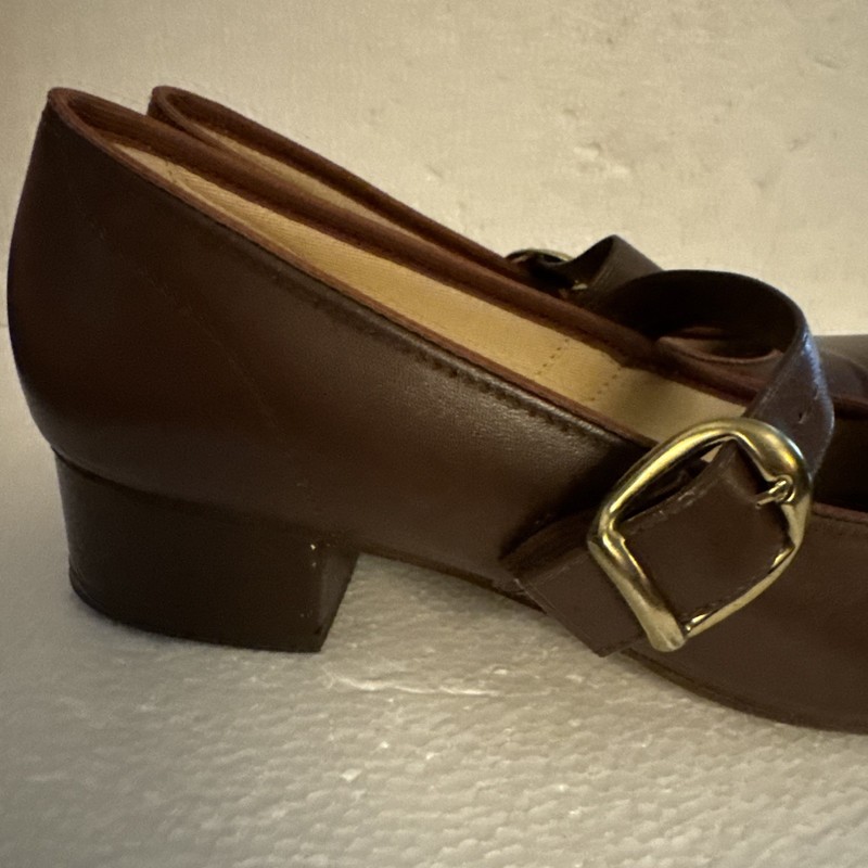 Womens Sz 7 M Brown Scoop Square Dance Shoes USA leather Buckle Promenaders gallery