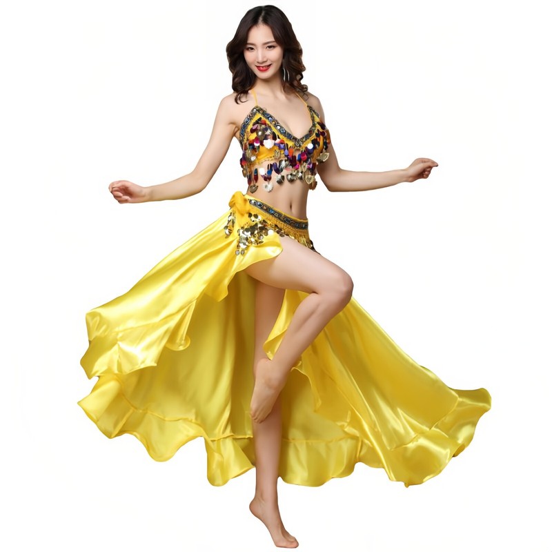 New Belly Dance Costume Top Bra & Belt & Satin Skirt Festival Halloween Outfit gallery