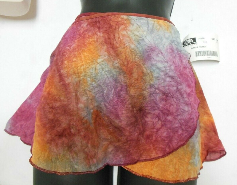 Ballet wrap skirt medium child tie dye onionskin spandex rust wine gray orange