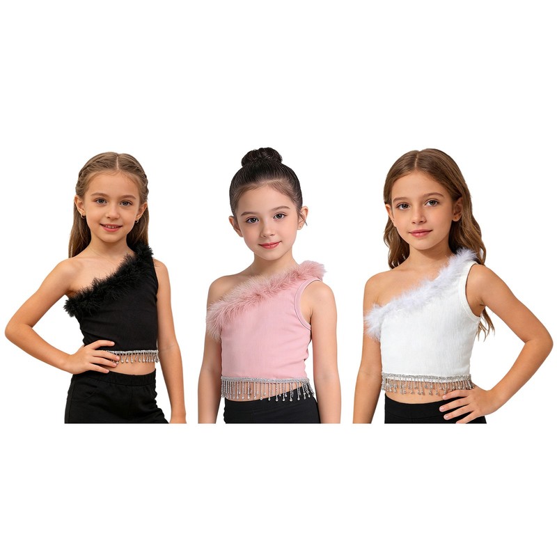 Girls Shirts Asymmetric Neckline Vest Party Tops Birthday Tank Stage Wear Glam gallery