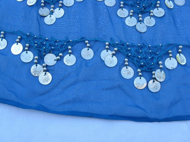 Egyptian Belly Dancing Turquoise Belt Metal Coins and Plastic Beads #29 gallery