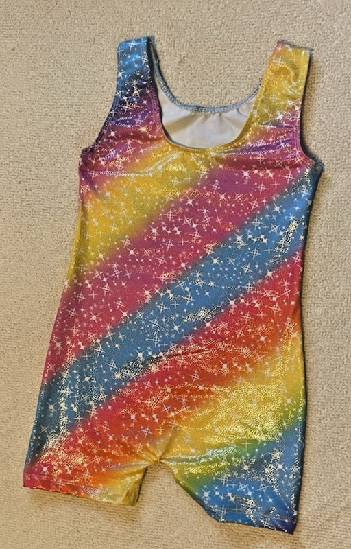 Colorful One-Piece Gymnastic Dance Unitard Leotard Sz 5-6 Rainbow Stars Sparkles
