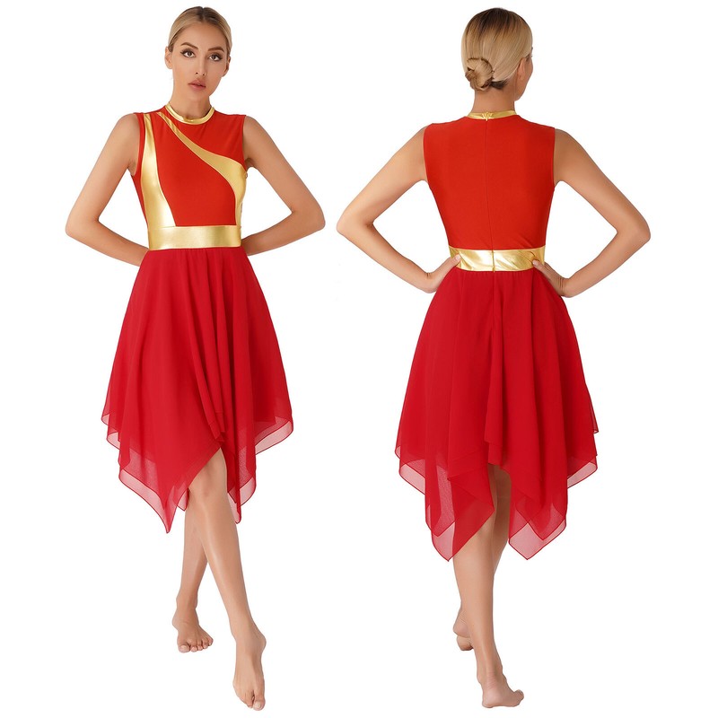 Womens Dress Sleeveless Costume Ruffled Dancewear Metallic Robe Easter Day