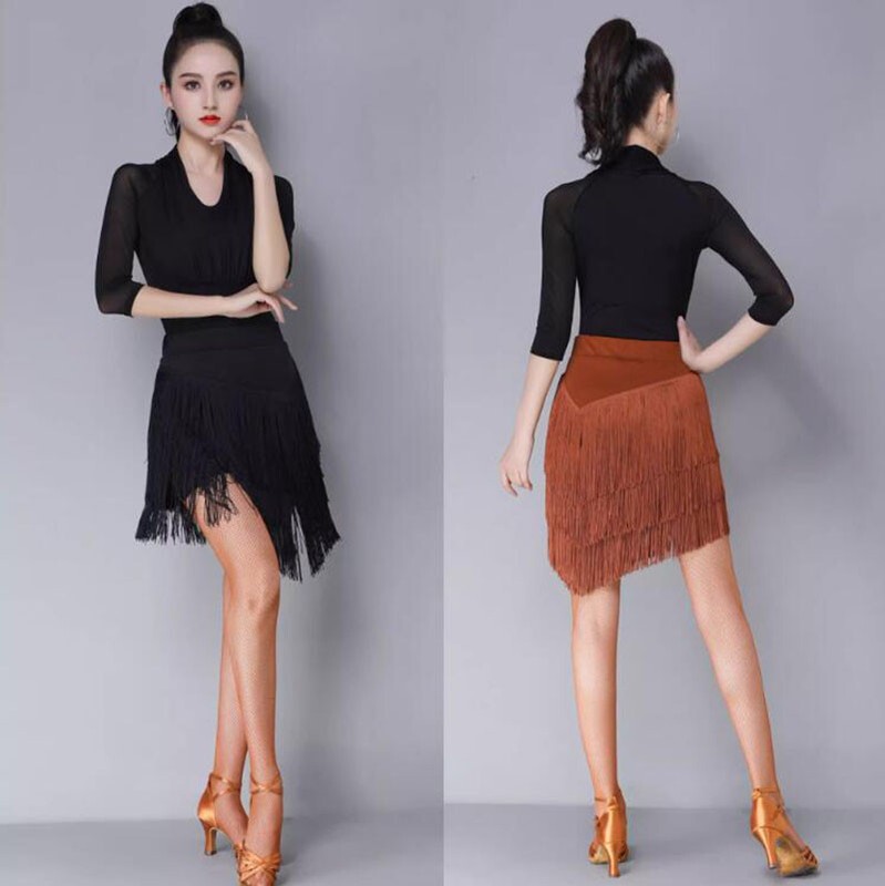 Latin Salsa Rumba Ballroom Performance Skirts Fringes Cha Cha Samba Competition gallery