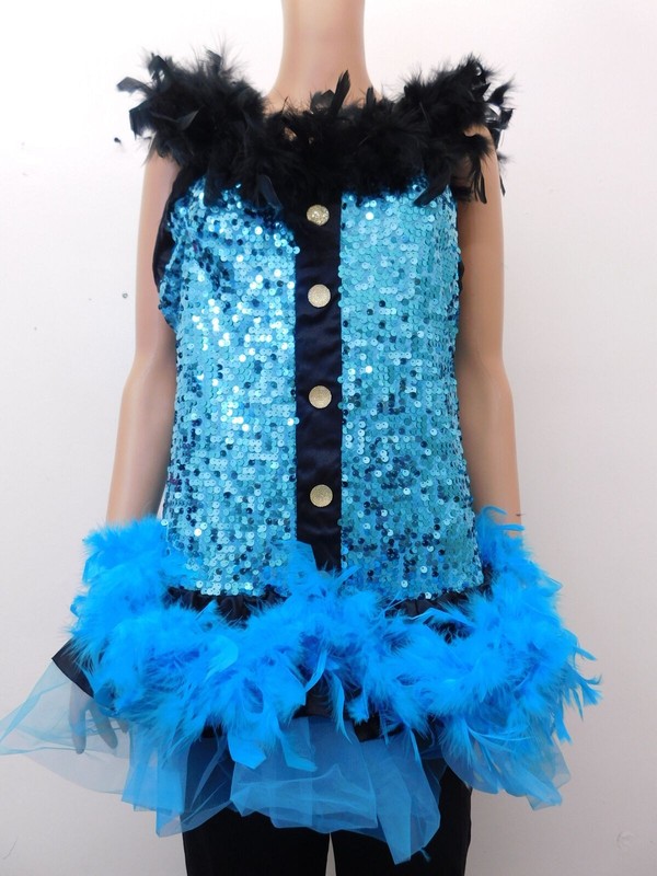 Dance Costume XL Adult Blue Weissman 8805 Jazz Tap Sequin Feather Unitard gallery