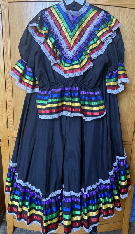 Adult Baile Ballet Folklorio Dress, Jalisco with Rebozo, Braids and Satin Bag