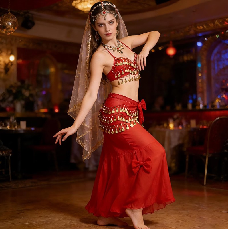 Women's Tie Waist Belly Dance Wrap Coin Skirt Hip Scarf Costume Belly Dance gallery