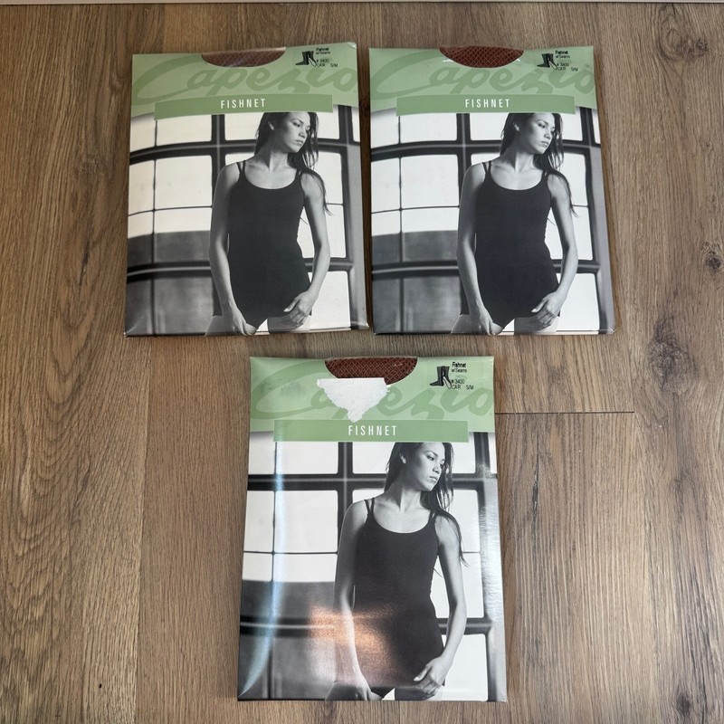 Capezio 3400 Caramel Fishnet Tights with Seams Lot of 3 Pairs Size S/M NEW