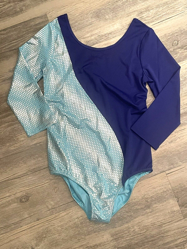 Rainbeau Dance Gymnastics Leotard 3/4 Sleeve Blue Teal Mermaid Girl’s XL