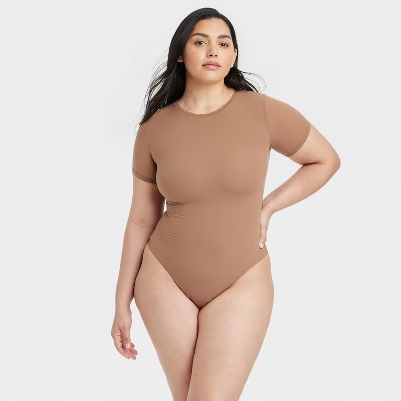 Women's Luxury Collection 4-Way Stretch Short Sleeve Bodysuit - Auden Brown M: gallery