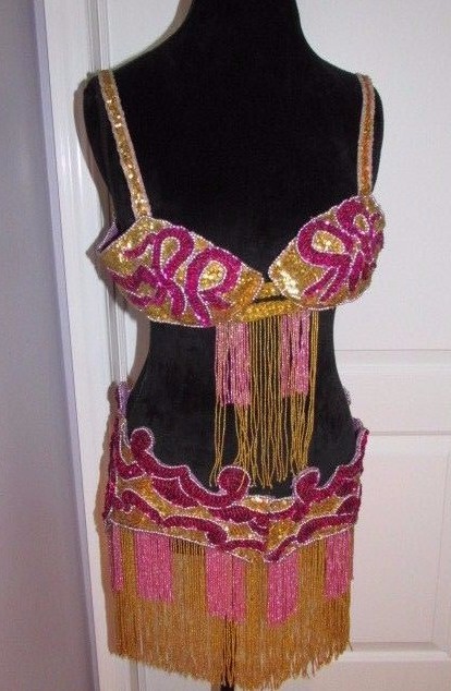 Belly Dancing Vintage Outfit Gold Pink & Purple With Sequin & Bead Embellishment