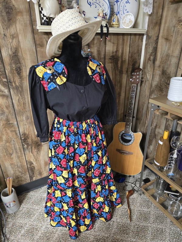 Square Dance Outfit Skirt Blouse Multi color Handkerchief Set Large Western
