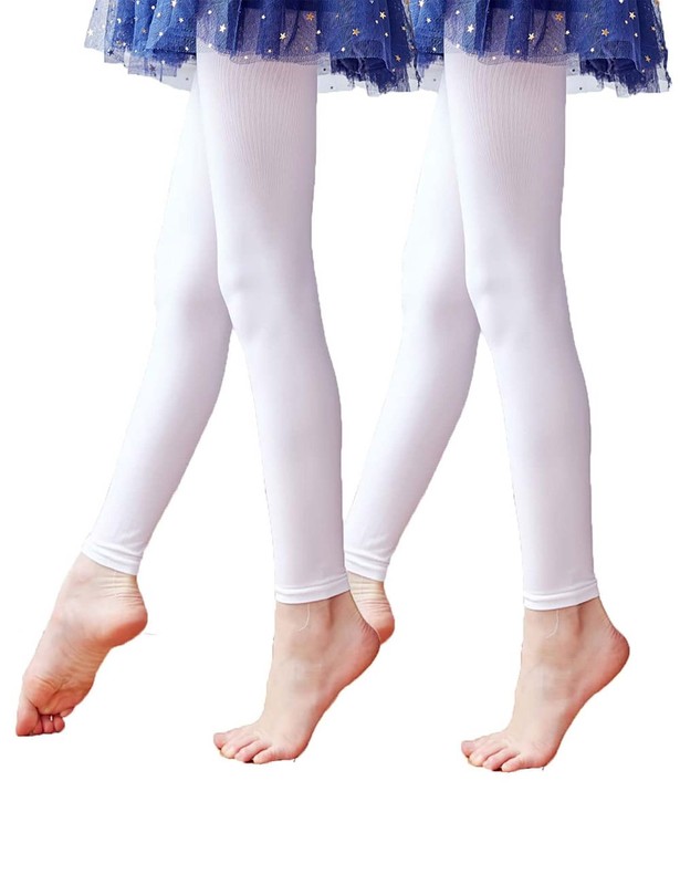 White Girl’s Footless Tights for Dance Ballet 90 Denier2 Pairs
